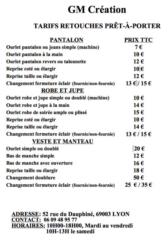 Retouche Gm Creation retouche et couture à lyon